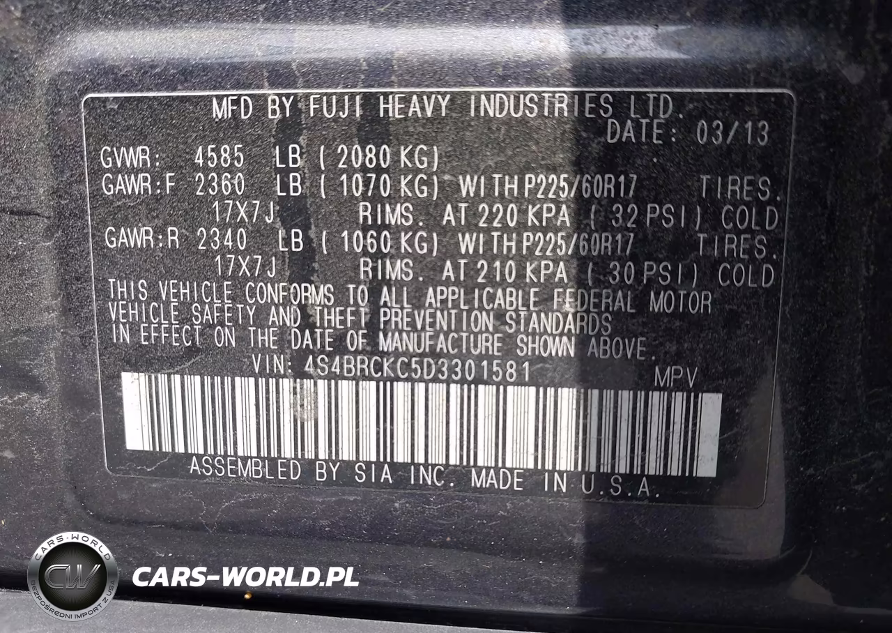 2013 Subaru Outback 2.5I Limited VIN:4S4BRCKC5D3301581 - 9
