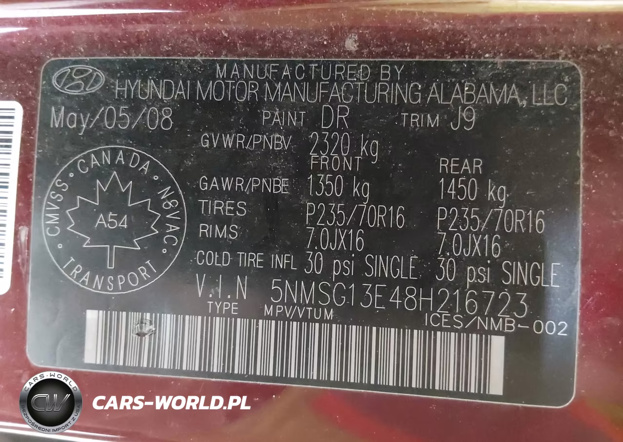 2008 Hyundai Santa Fe Gl-Gls VIN:5NMSG13E48H216723 - 9