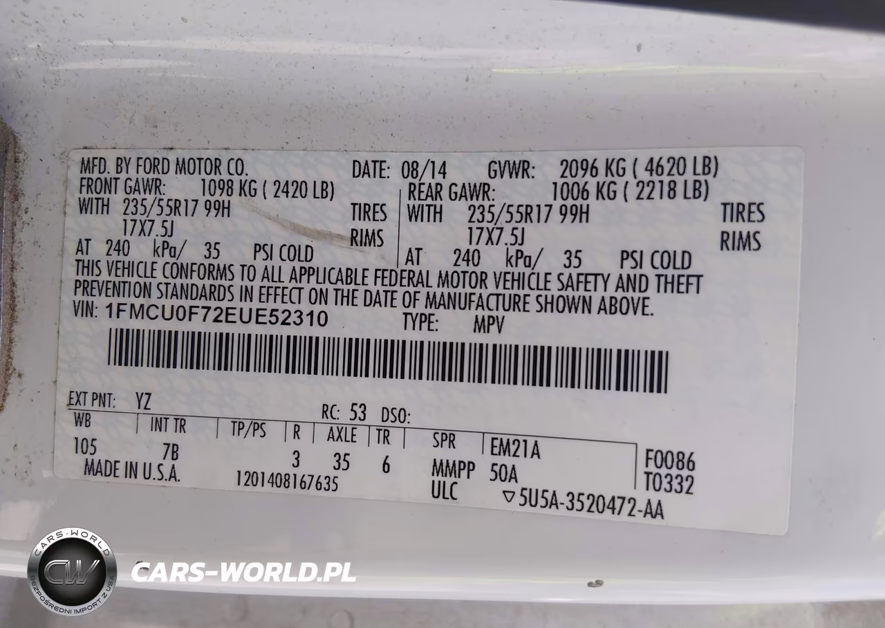 2014 Ford Escape S VIN:1FMCU0F72EUE52310 - 9