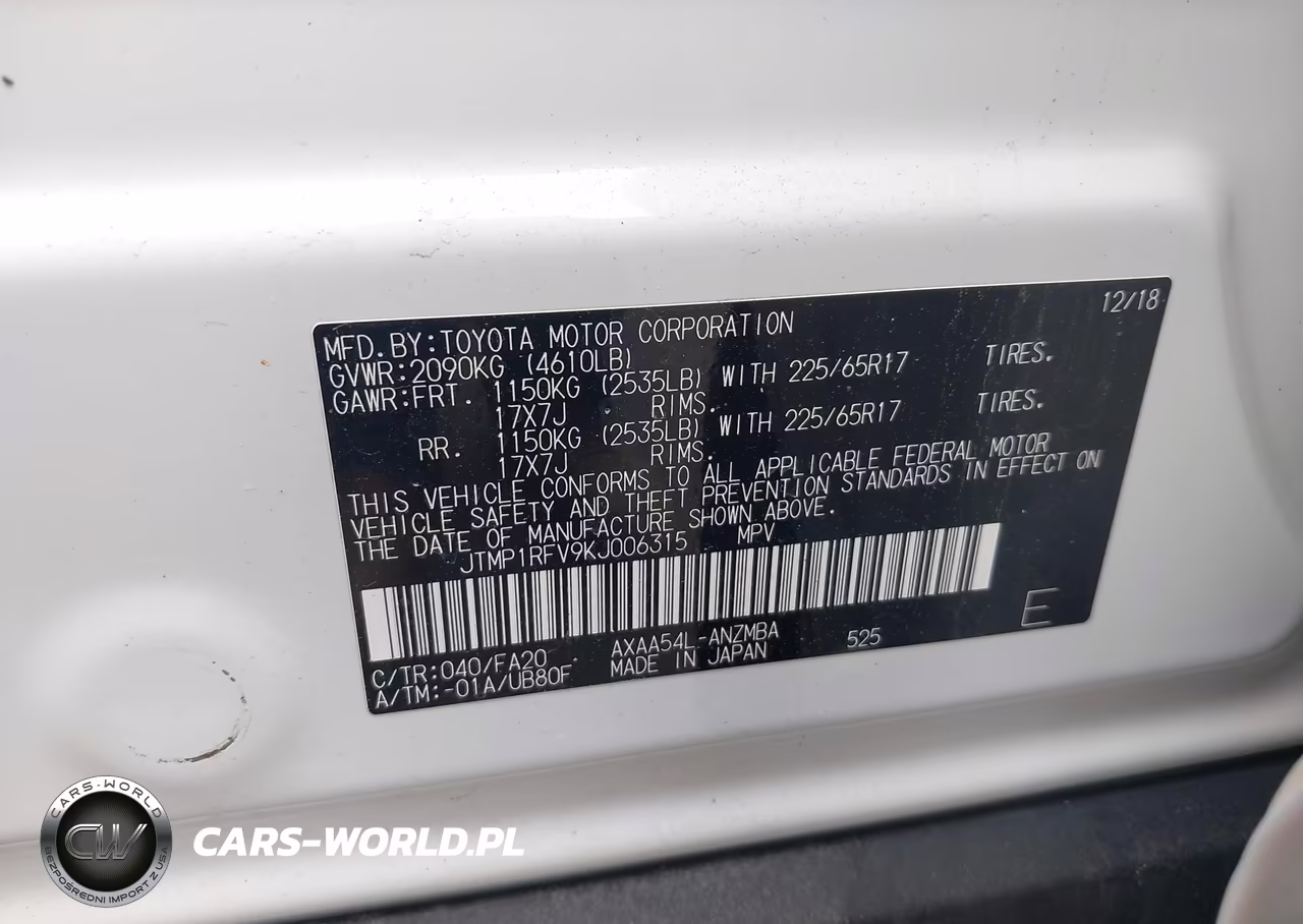 2019 Toyota Rav4 Xle VIN:JTMP1RFV9KJ006315 - 9
