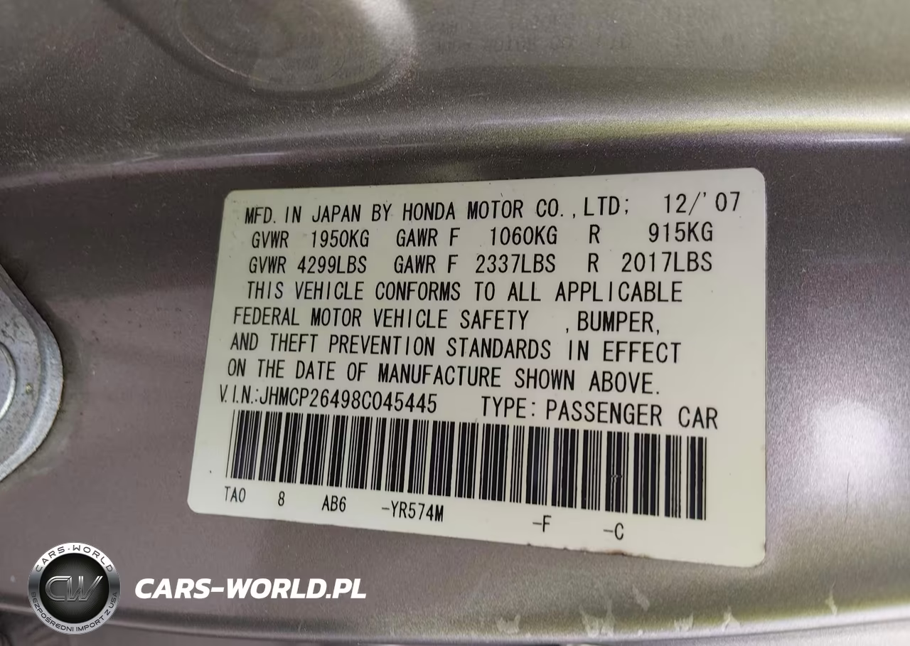 2008 Honda Accord 2.4 Lx-P VIN:JHMCP26498C045445 - 9