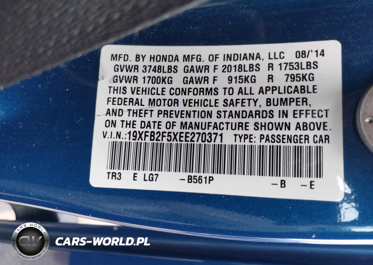2014 Honda Civic Lx VIN:19XFB2F5XEE270371 - 9