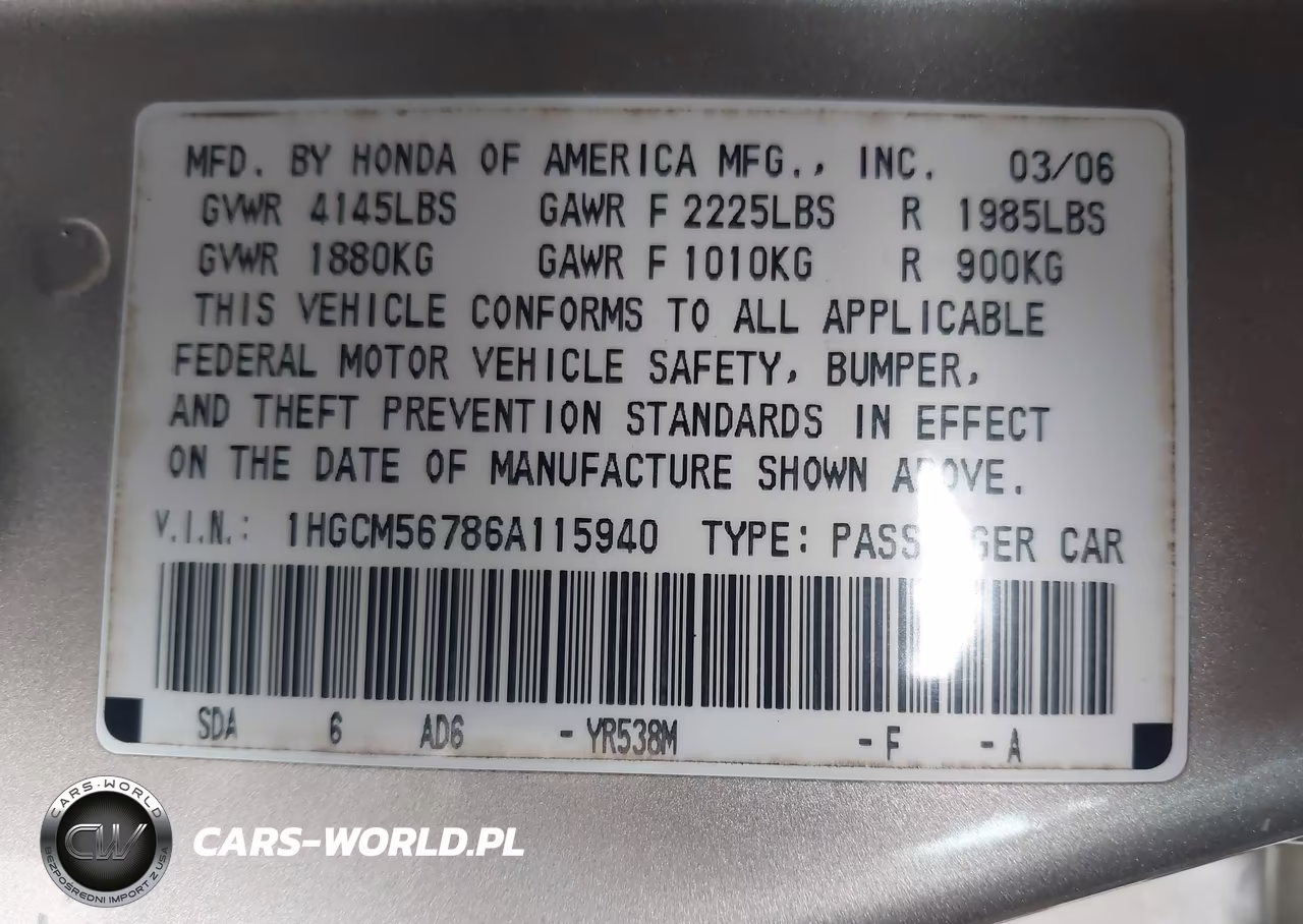2006 Honda Accord 2.4 Ex VIN:1HGCM56786A115940 - 9