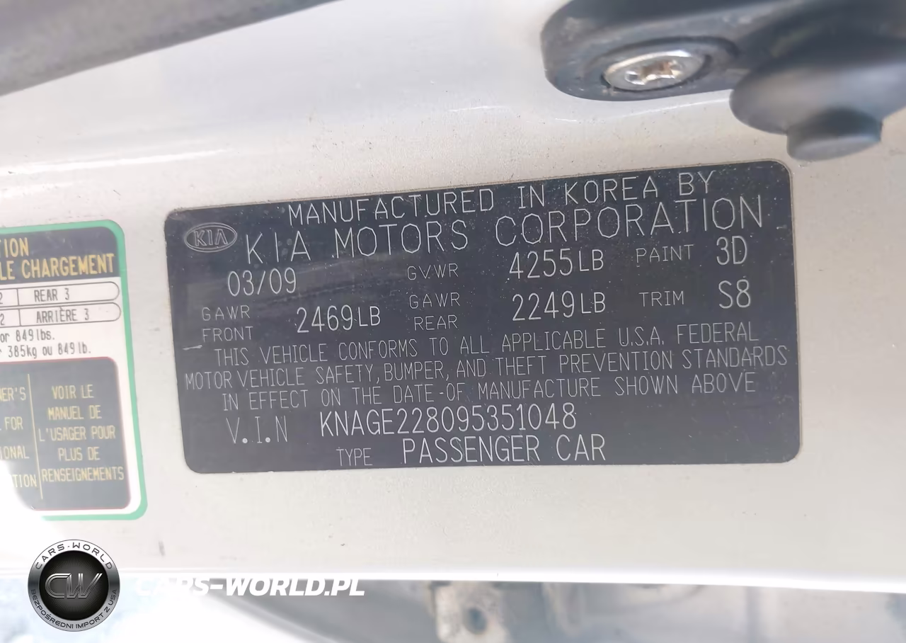 2009 Kia Optima Lx VIN:KNAGE228095351048 - 9
