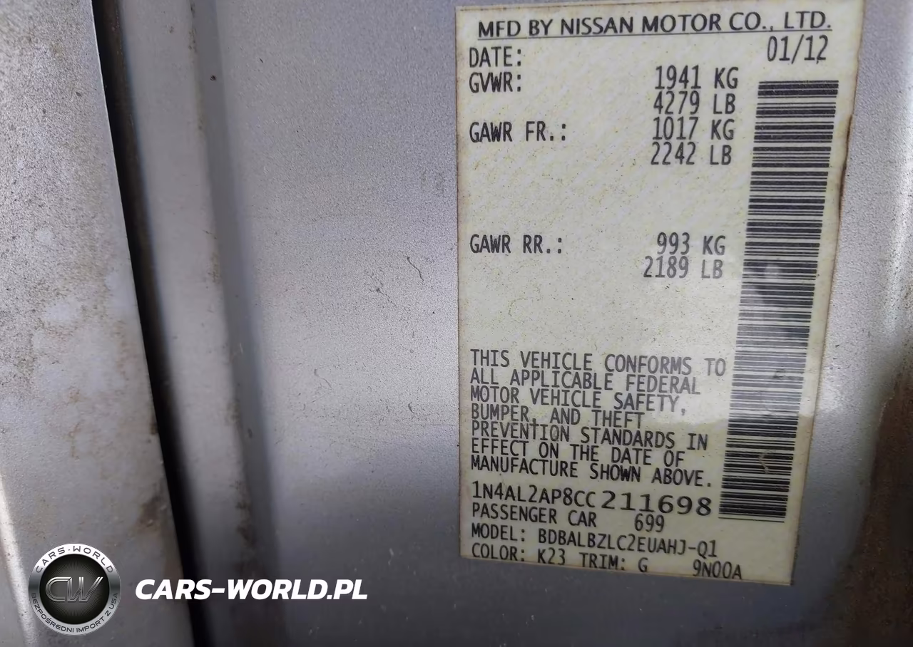 2012 Nissan Altima 2.5 S VIN:1N4AL2AP8CC211698 - 9