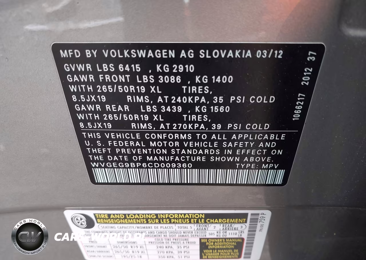2012 Volkswagen Touareg Hybrid VIN:WVGEG9BP6CD009360 - 9