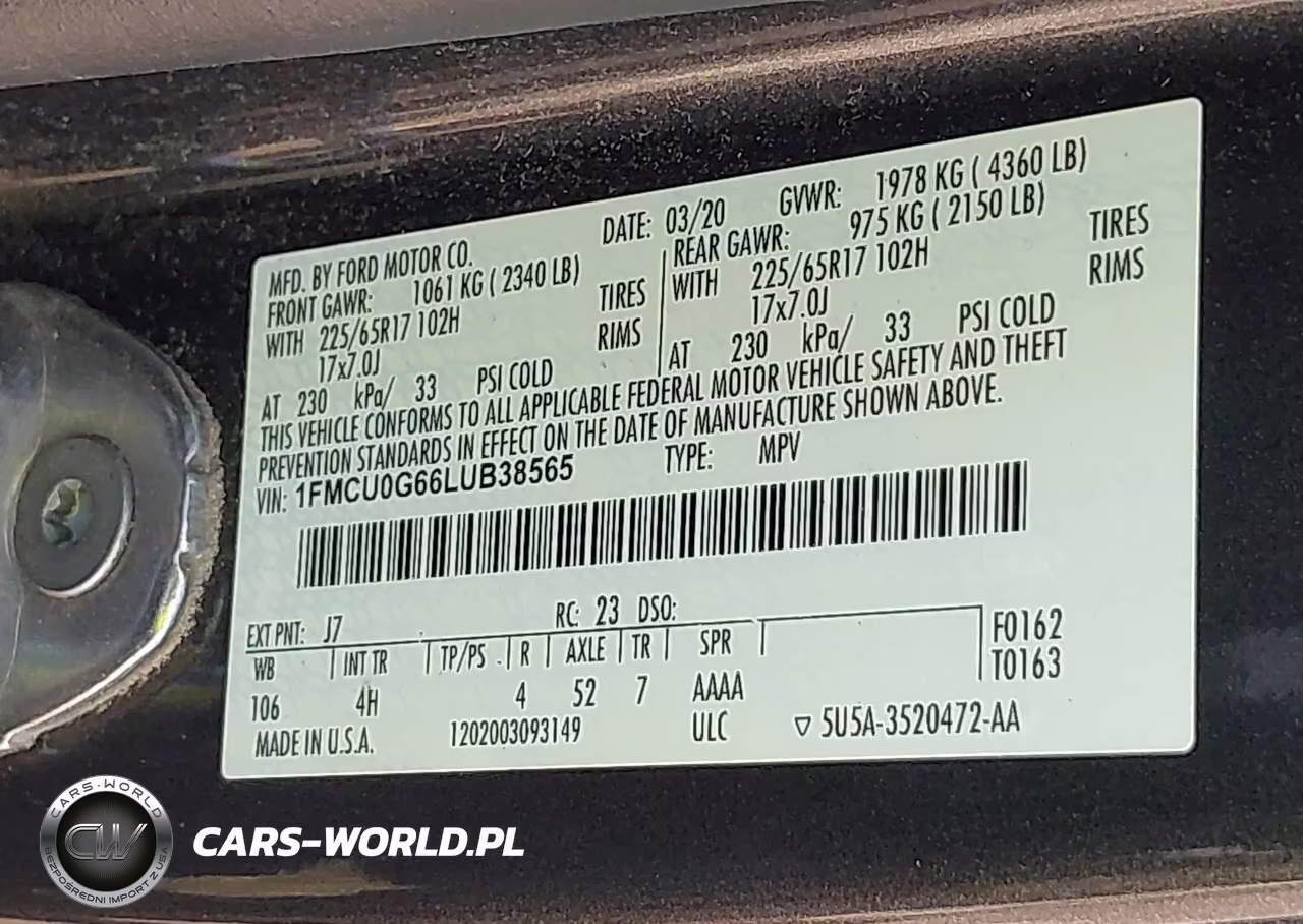 2020 Ford Escape Se VIN:1FMCU0G66LUB38565 - 9