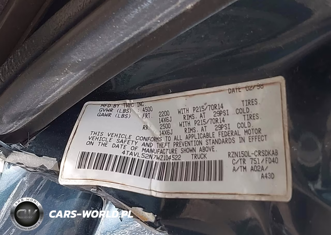 1998 Toyota Tacoma VIN:4TAVL52N7WZ104522 - 9