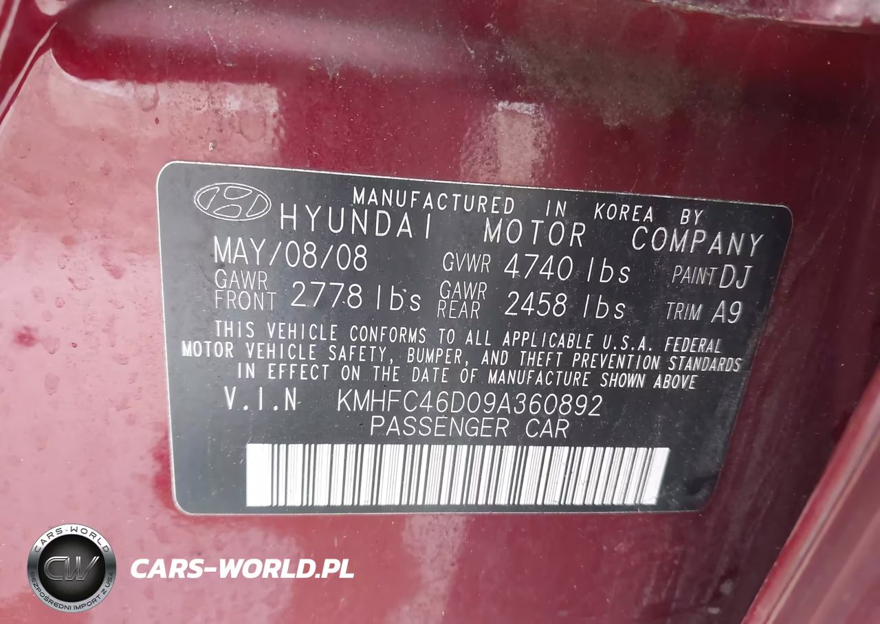 2009 Hyundai Azera Gls VIN:KMHFC46D09A360892 - 9