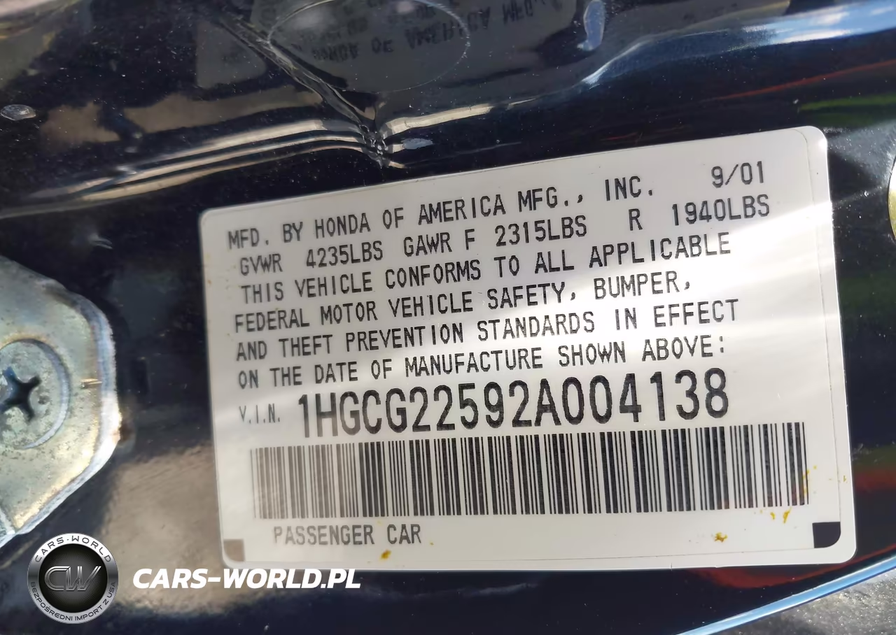 2002 Honda Accord 3.0 Ex VIN:1HGCG22592A004138 - 9