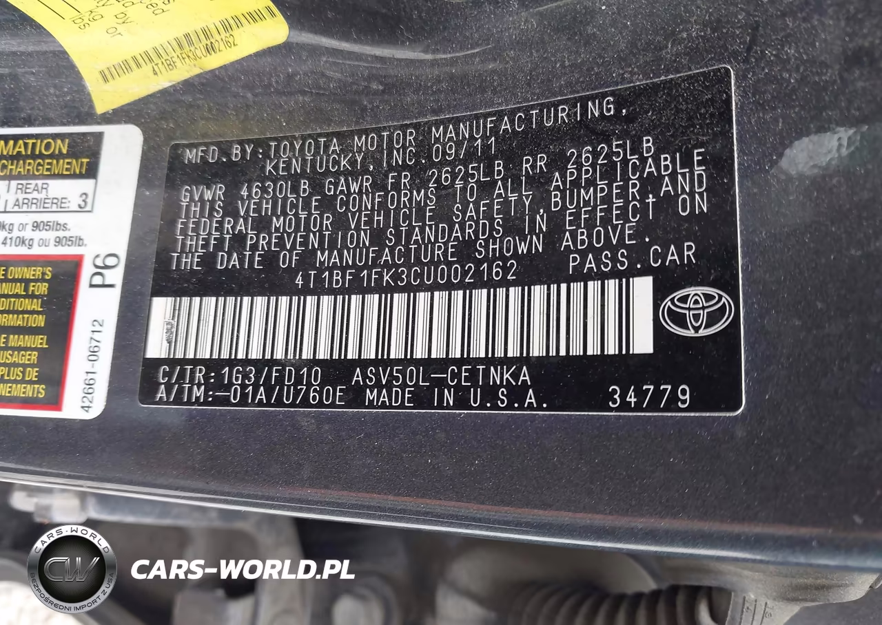 2012 Toyota Camry Le VIN:4T1BF1FK3CU002162 - 9