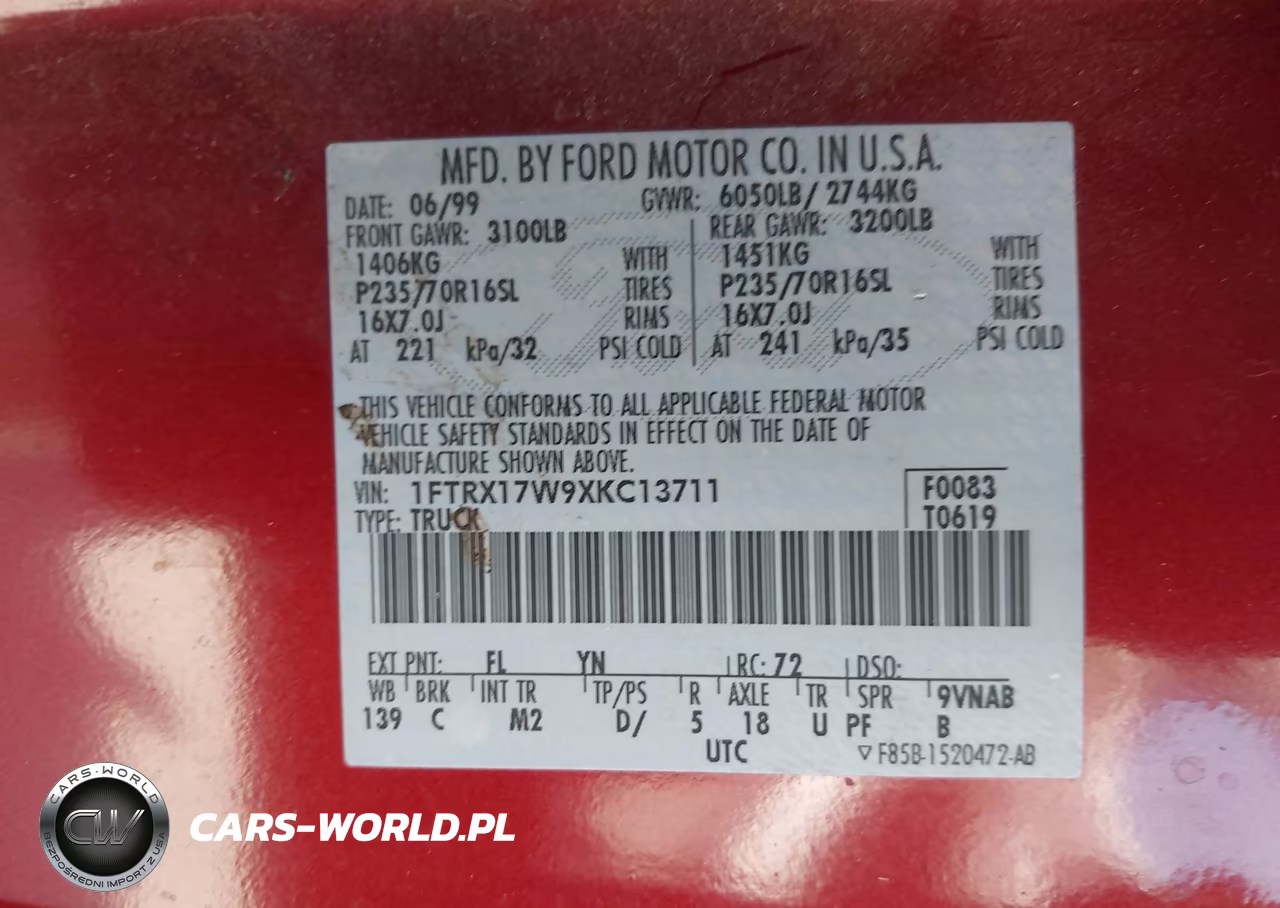 1999 Ford F-150 Lariat-Work Series-Xl-Xlt VIN:1FTRX17W9XKC13711 - 9