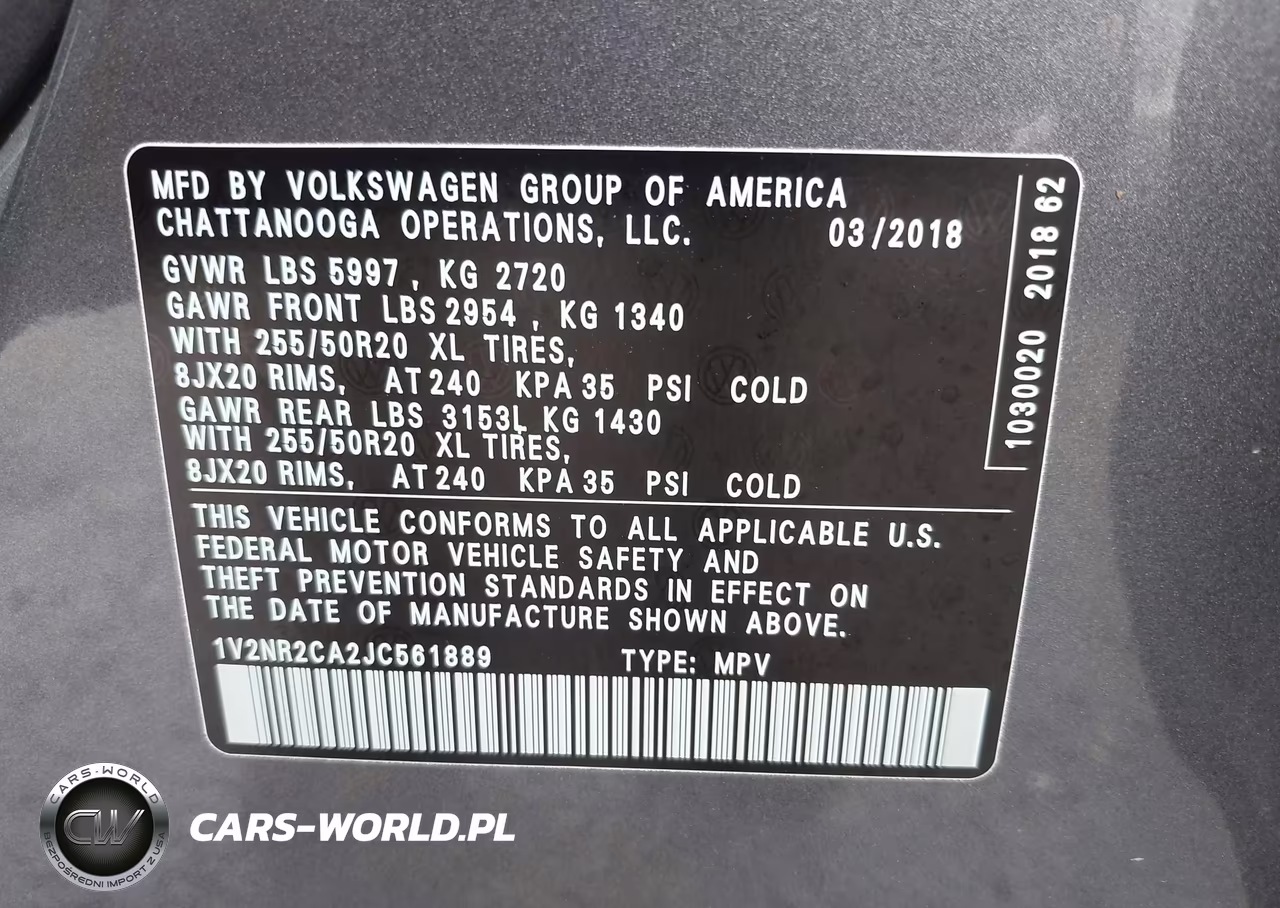 2018 Volkswagen Atlas 3.6L V6 Sel Premium VIN:1V2NR2CA2JC561889 - 9