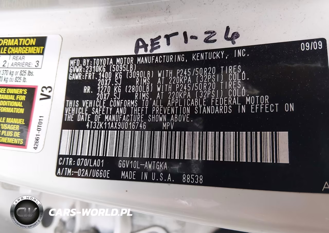 2009 Toyota Venza Base V6 VIN:4T3ZK11AX9U016746 - 9