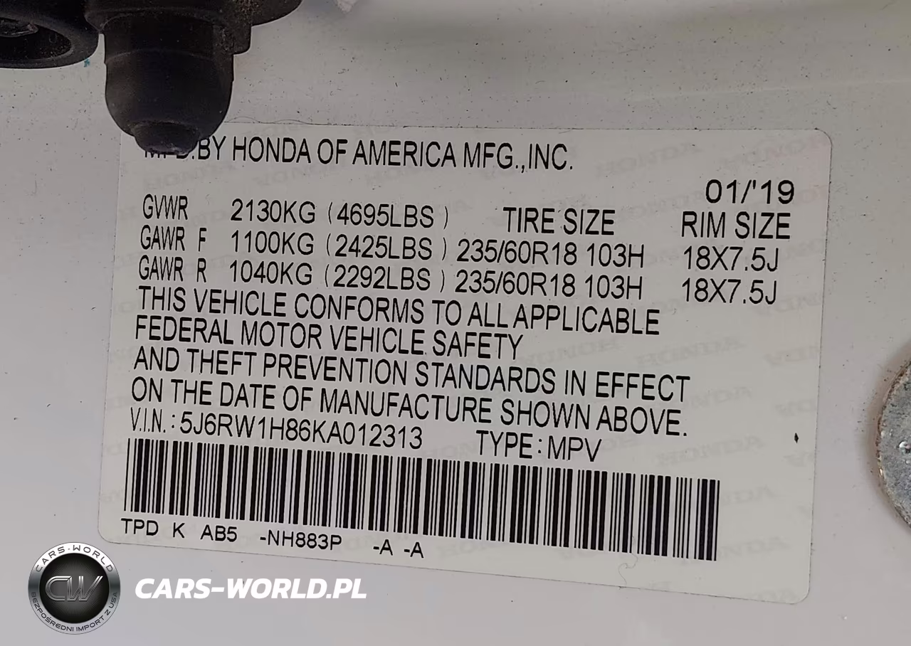 2019 Honda Cr-V Ex-L VIN:5J6RW1H86KA012313 - 9