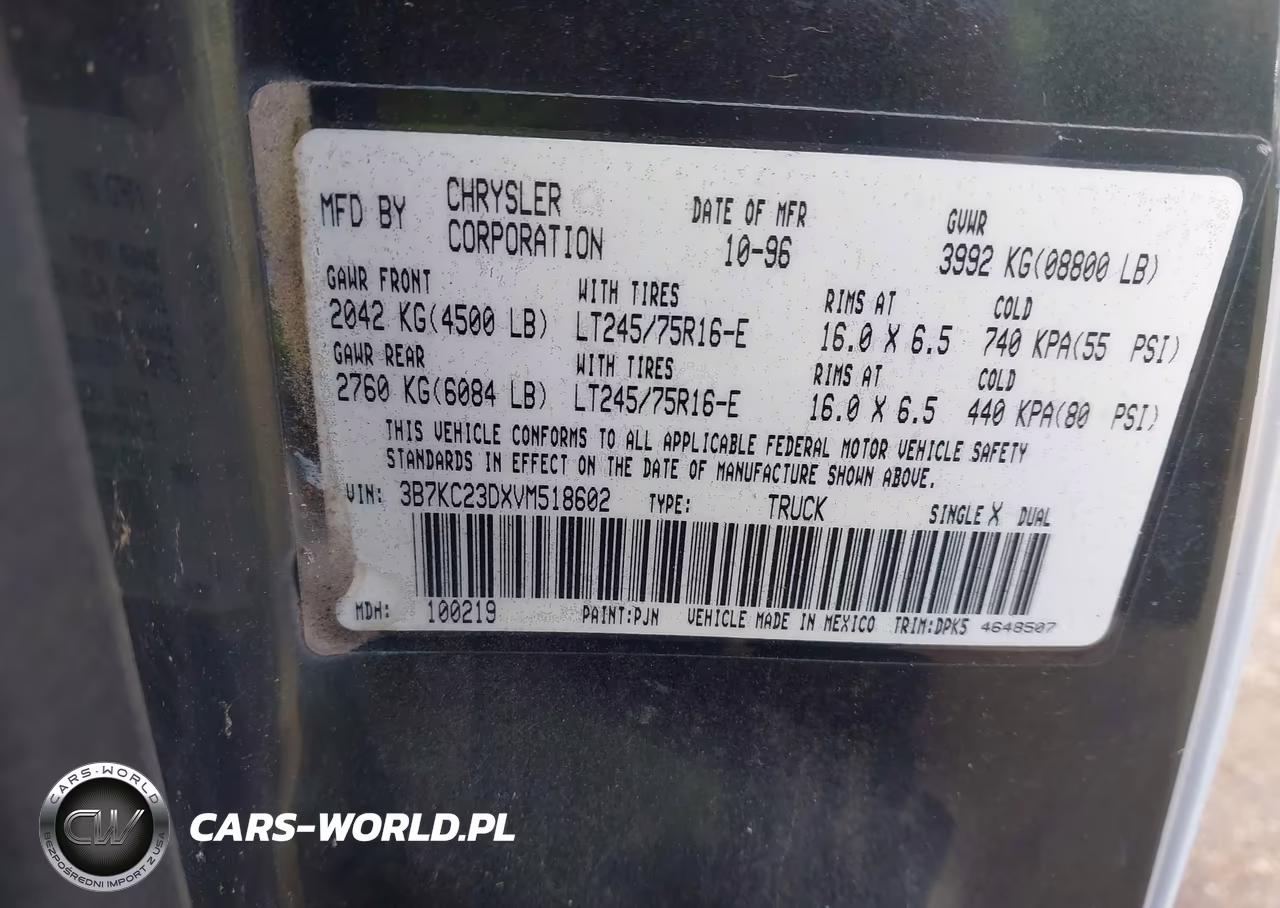 1997 Dodge Ram 2500 St VIN:3B7KC23DXVM518602 - 9