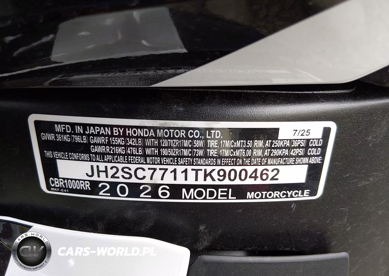 2026 Honda Cbr1000 Rr VIN:JH2SC7711TK900462 - 10