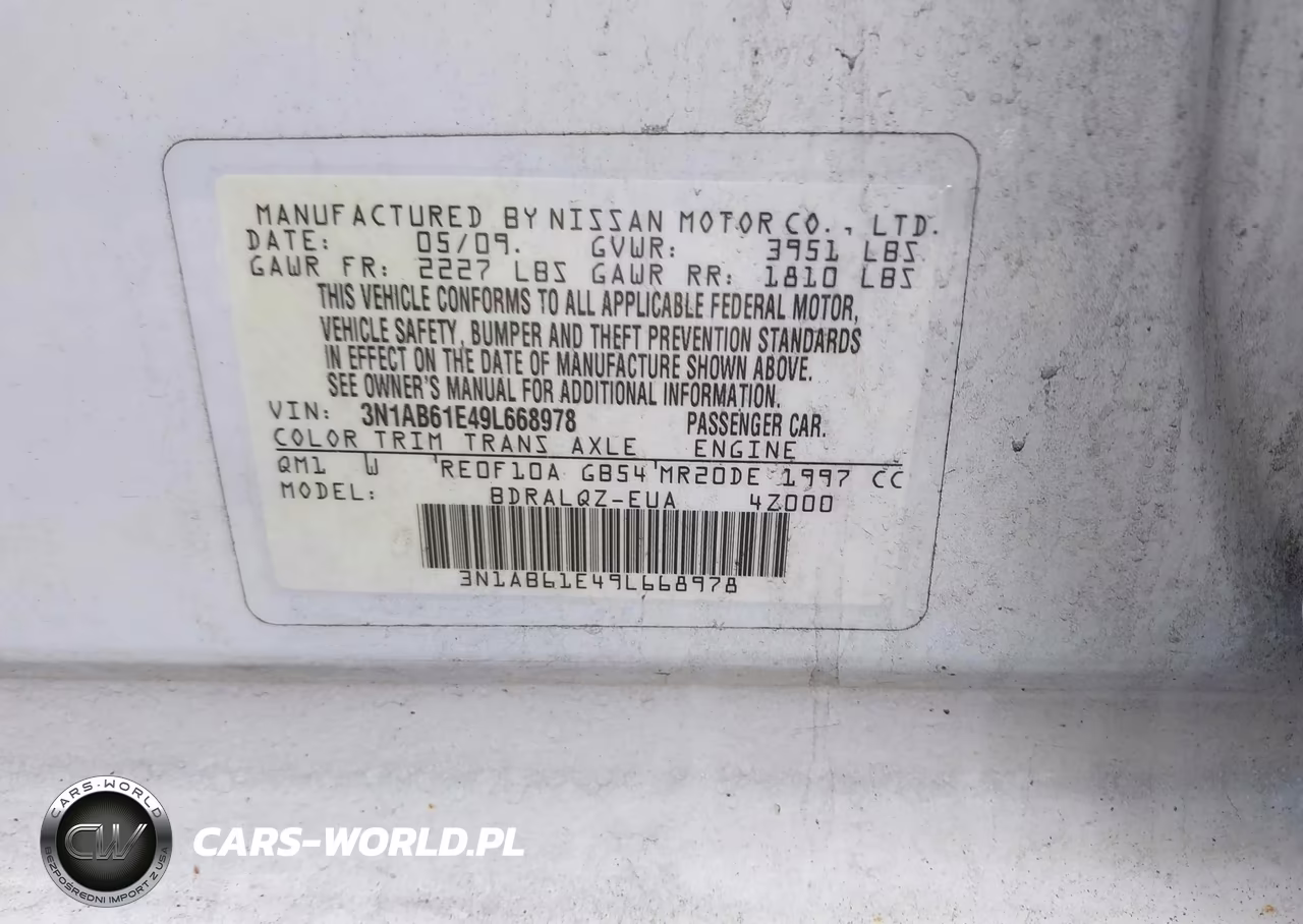 2009 Nissan Sentra 2.0 VIN:3N1AB61E49L668978 - 9