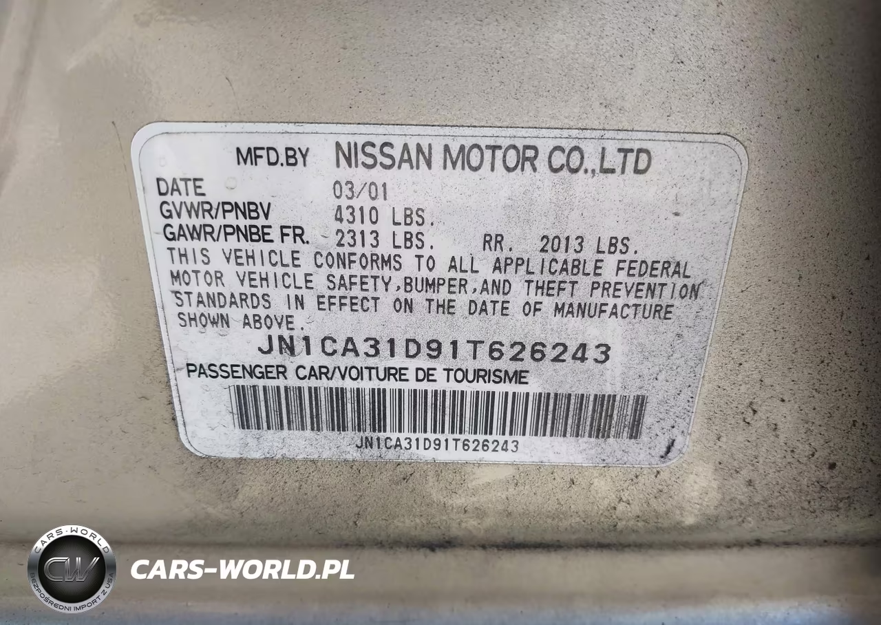 2001 Nissan Maxima Gxe VIN:JN1CA31D91T626243 - 9