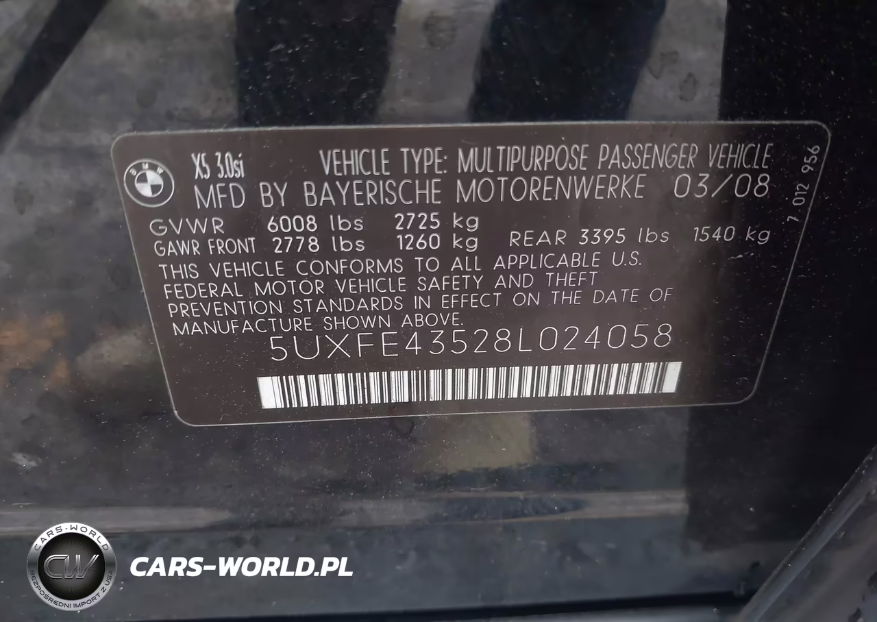 2008 BMW X5 3.0Si VIN:5UXFE43528L024058 - 9