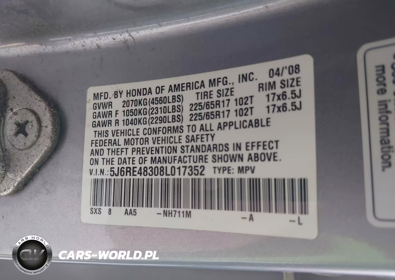 2008 Honda Cr-V Lx VIN:5J6RE48308L017352 - 9