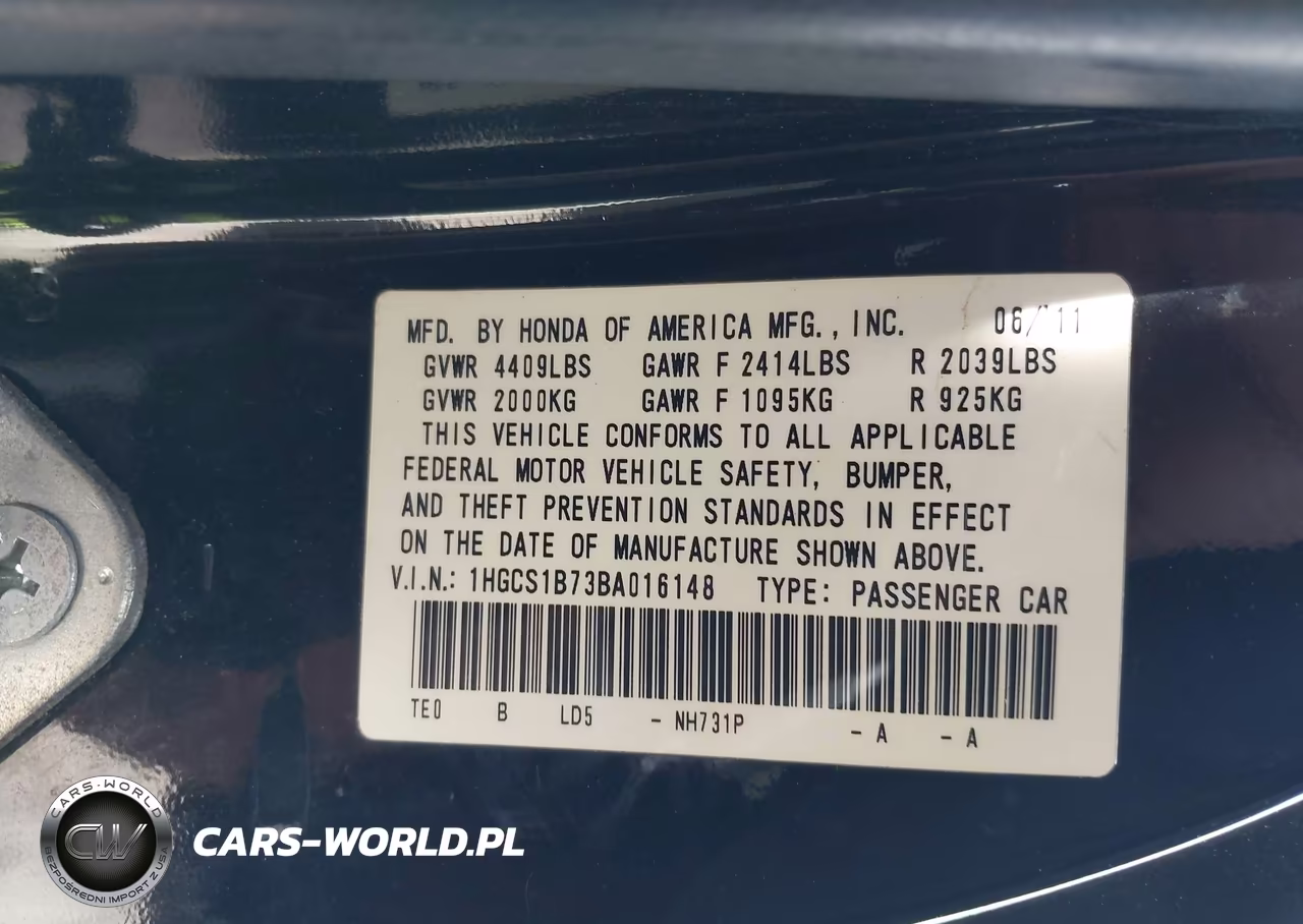 2011 Honda Accord 2.4 Ex VIN:1HGCS1B73BA016148 - 9