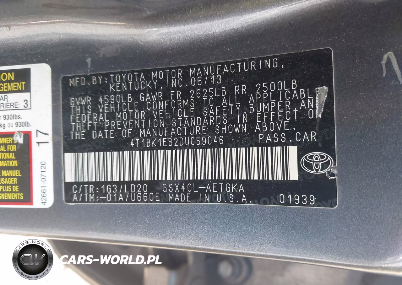 2013 Toyota Avalon Xle VIN:4T1BK1EB2DU059046 - 9