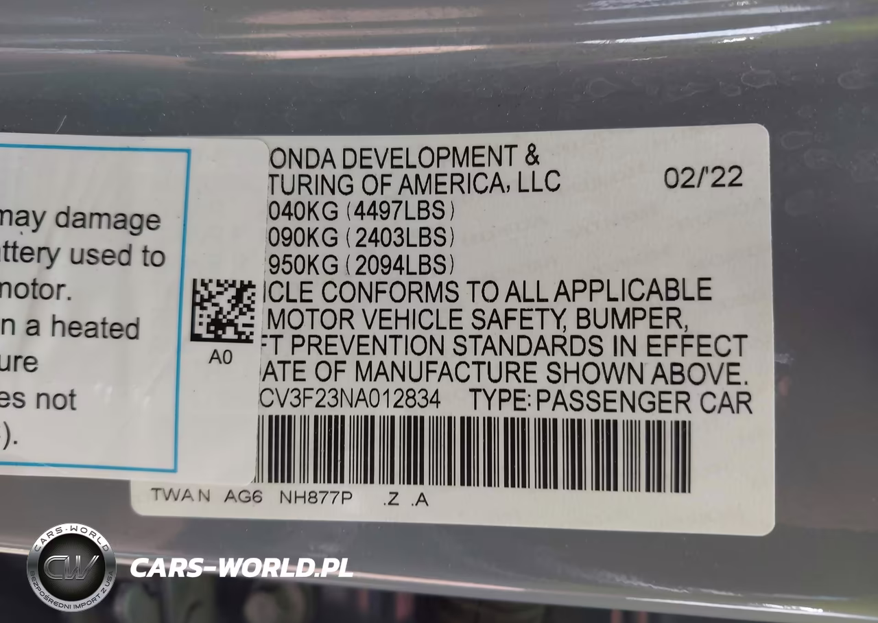 2022 Honda Accord Hybrid Sport VIN:1HGCV3F23NA012834 - 9