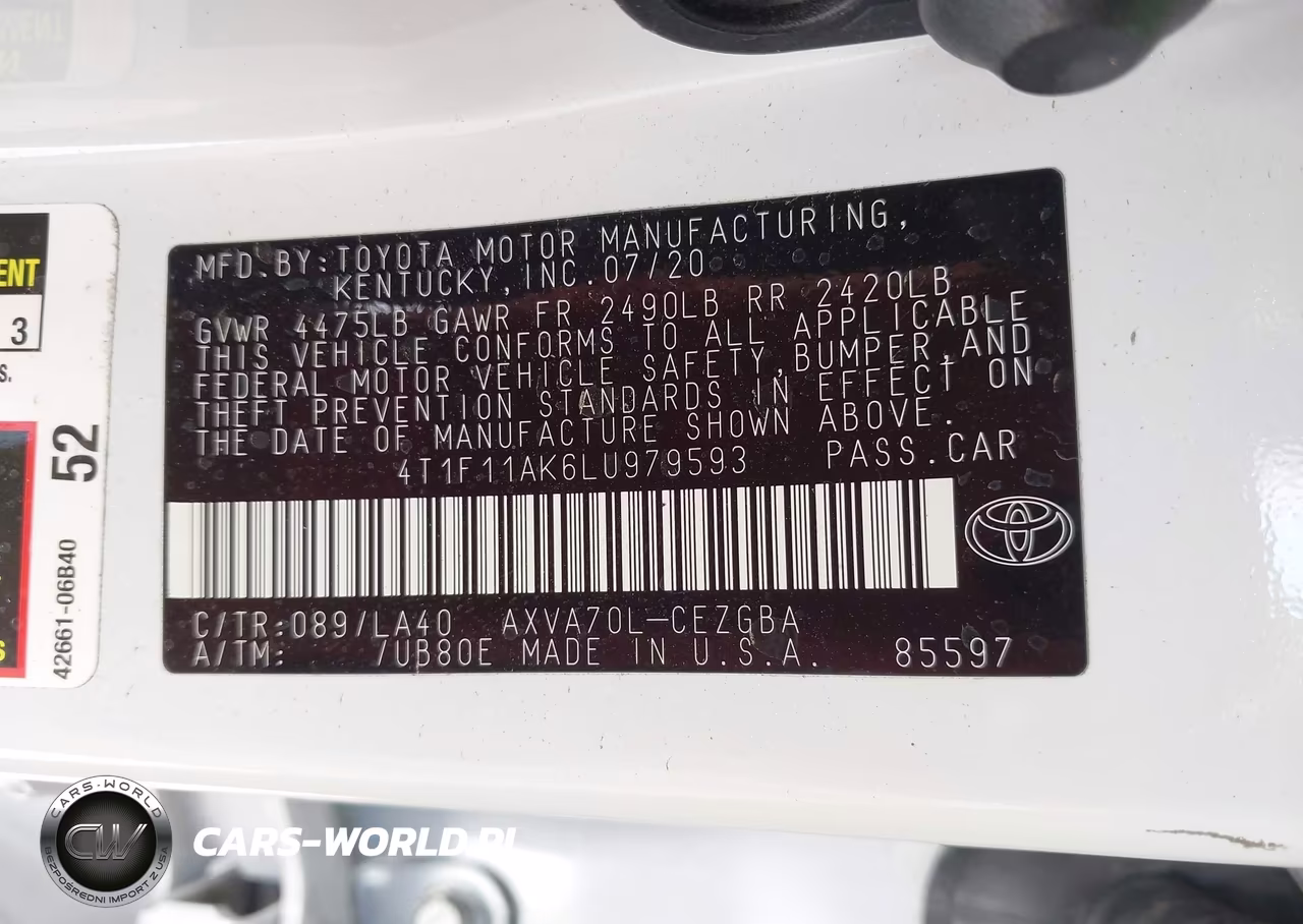 2020 Toyota Camry Xle VIN:4T1F11AK6LU979593 - 9