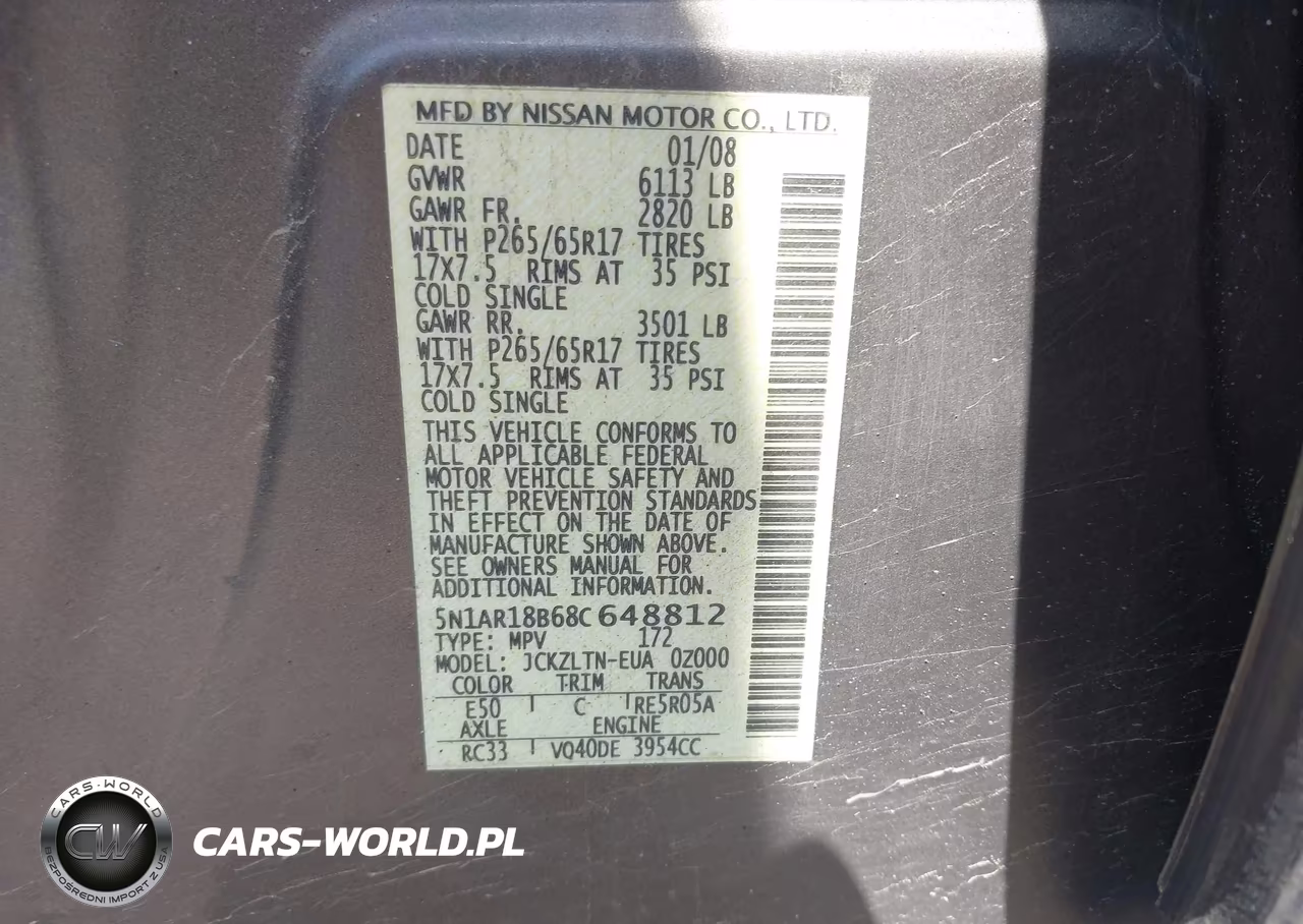 2008 Nissan Pathfinder Se VIN:5N1AR18B68C648812 - 9