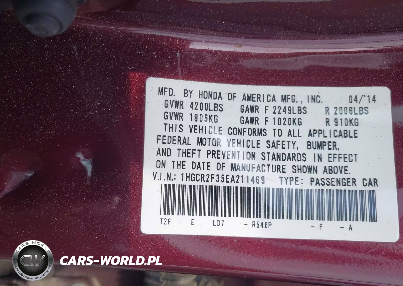 2014 Honda Accord Lx VIN:1HGCR2F35EA211469 - 9