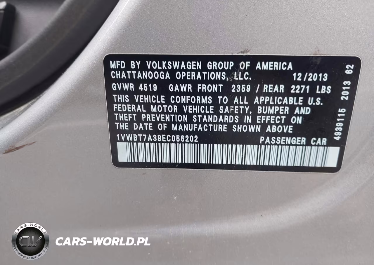 2014 Volkswagen Passat 1.8T Se VIN:1VWBT7A39EC056202 - 9