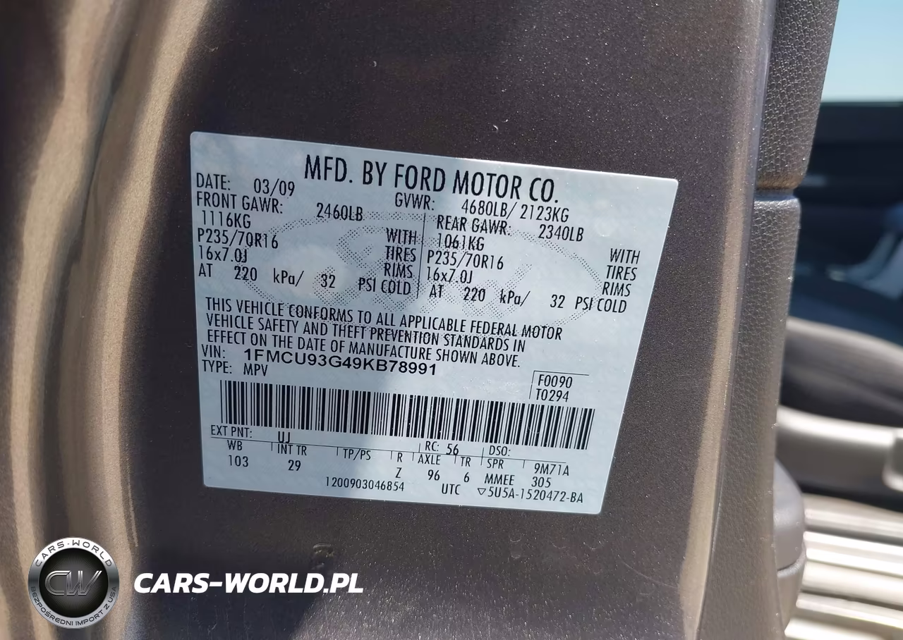 2009 Ford Escape Xlt VIN:1FMCU93G49KB78991 - 9