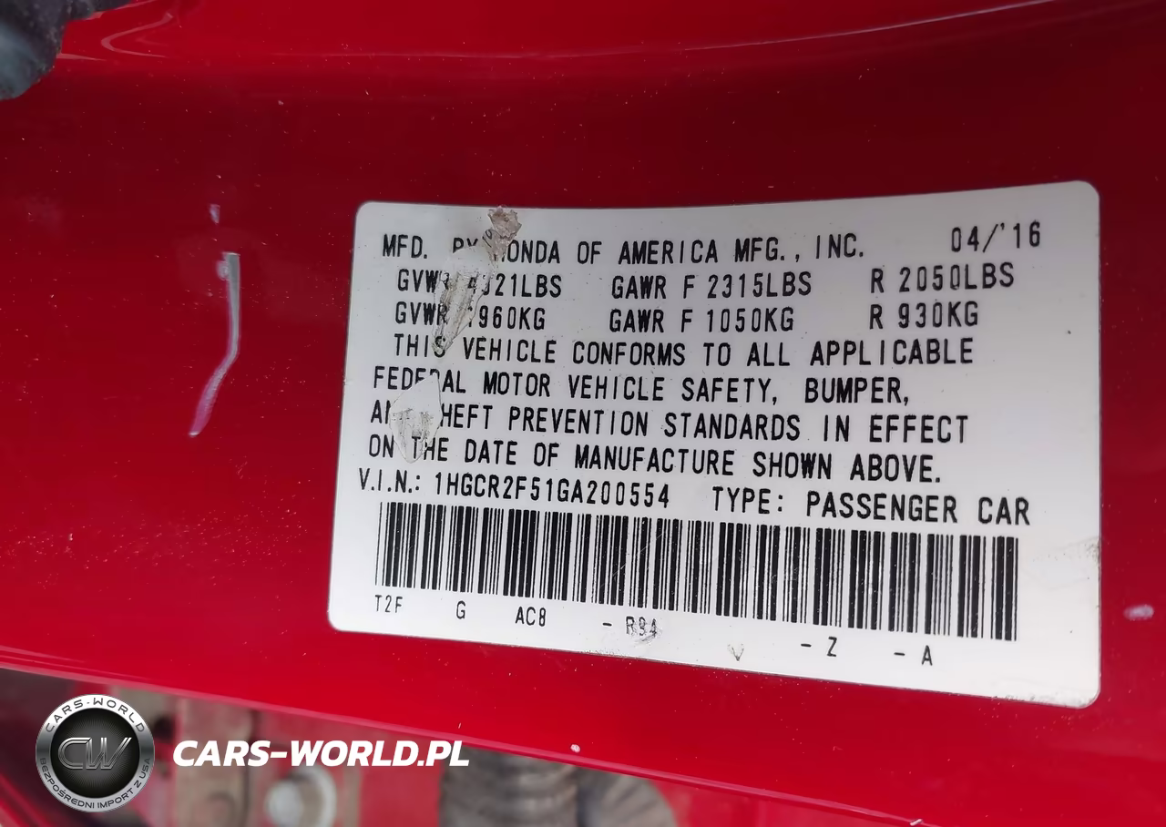 2016 Honda Accord Sport VIN:1HGCR2F51GA200554 - 9