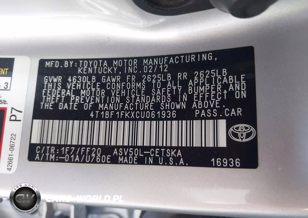 2012 Toyota Camry Se VIN:4T1BF1FKXCU061936 - 9
