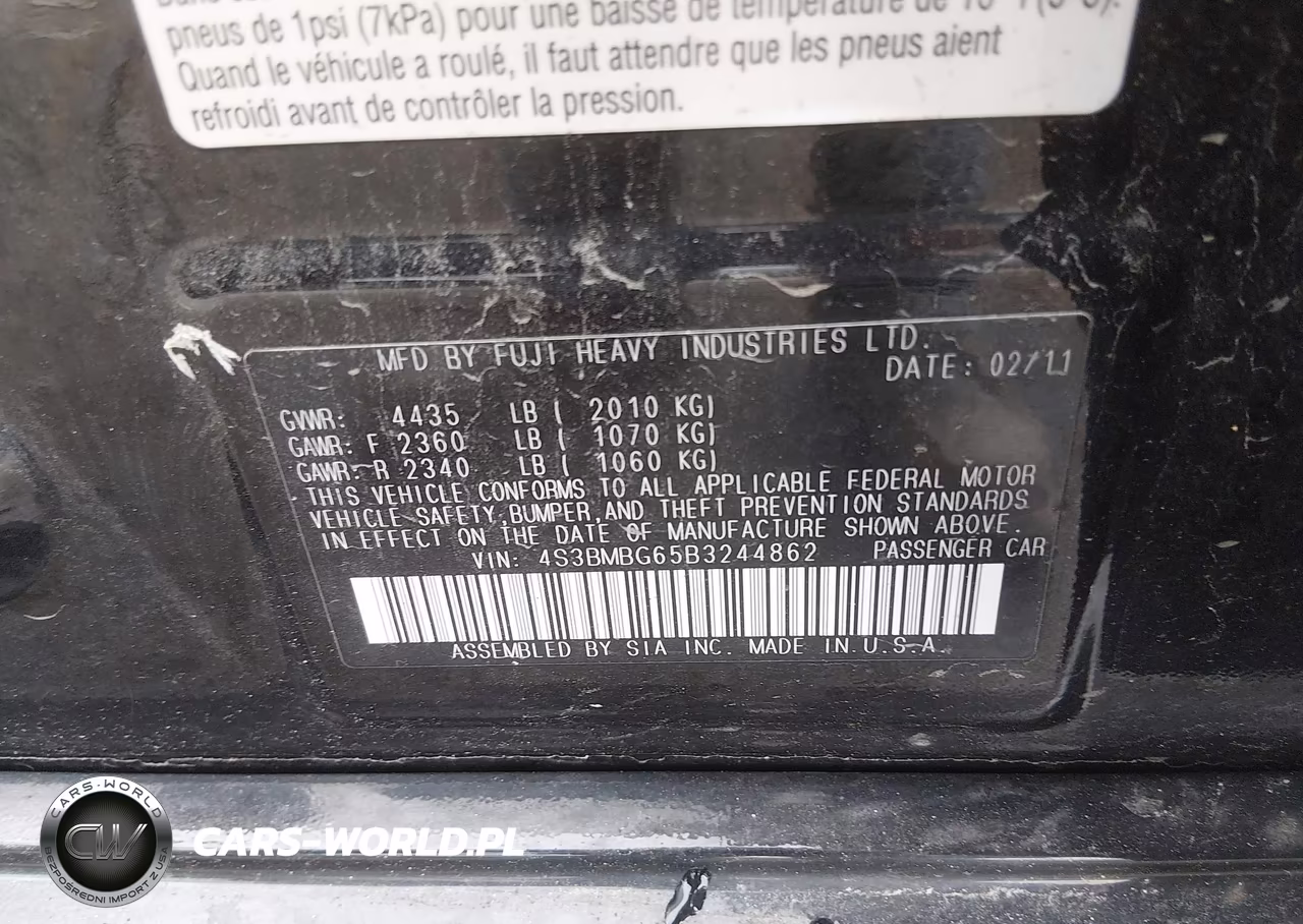 2011 Subaru Legacy 2.5I Premium VIN:4S3BMBG65B3244862 - 9