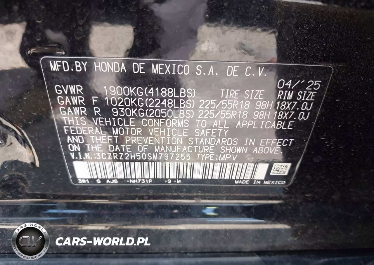 2025 Honda Hr-V Awd Sport VIN:3CZRZ2H50SM797255 - 9