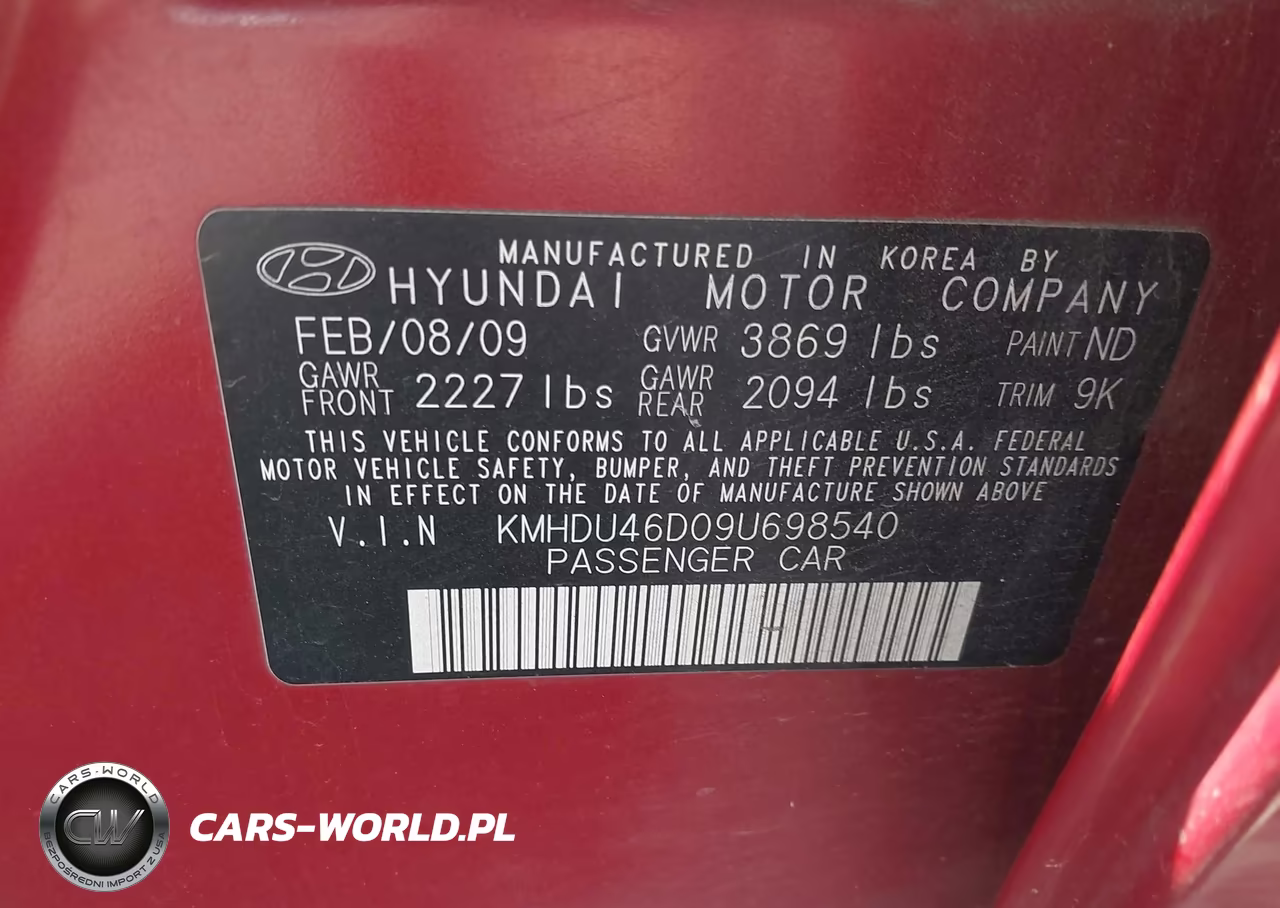 2009 Hyundai Elantra Gls VIN:KMHDU46D09U698540 - 9