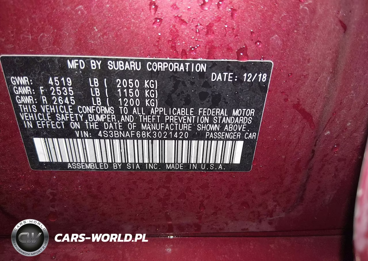 2019 Subaru Legacy 2.5I Premium VIN:4S3BNAF68K3021420 - 9