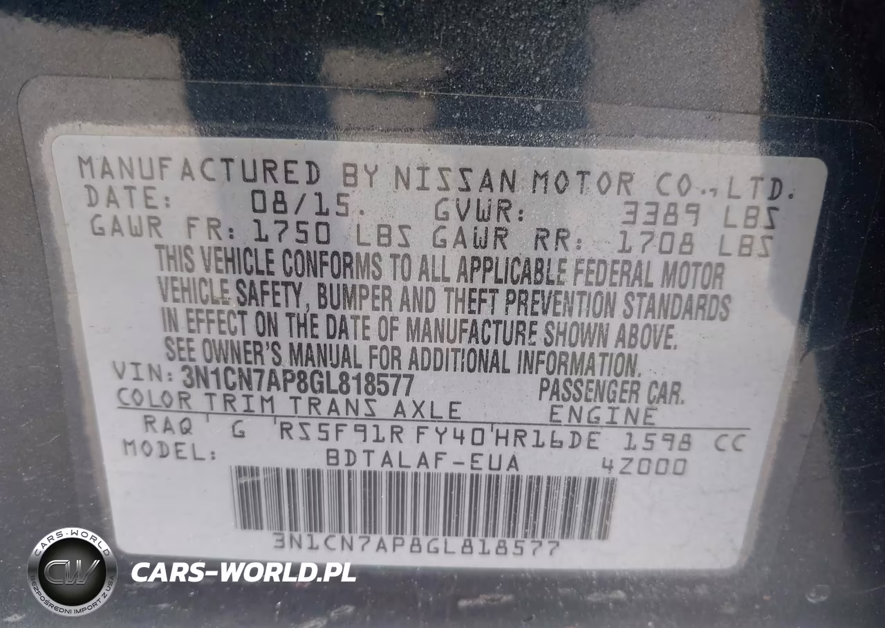2016 Nissan Versa 1.6 S VIN:3N1CN7AP8GL818577 - 9
