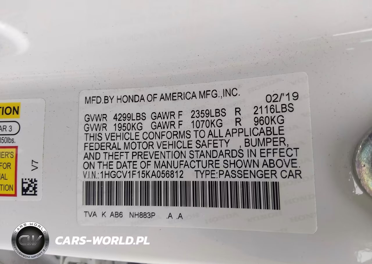 2019 Honda Accord Lx VIN:1HGCV1F15KA056812 - 9