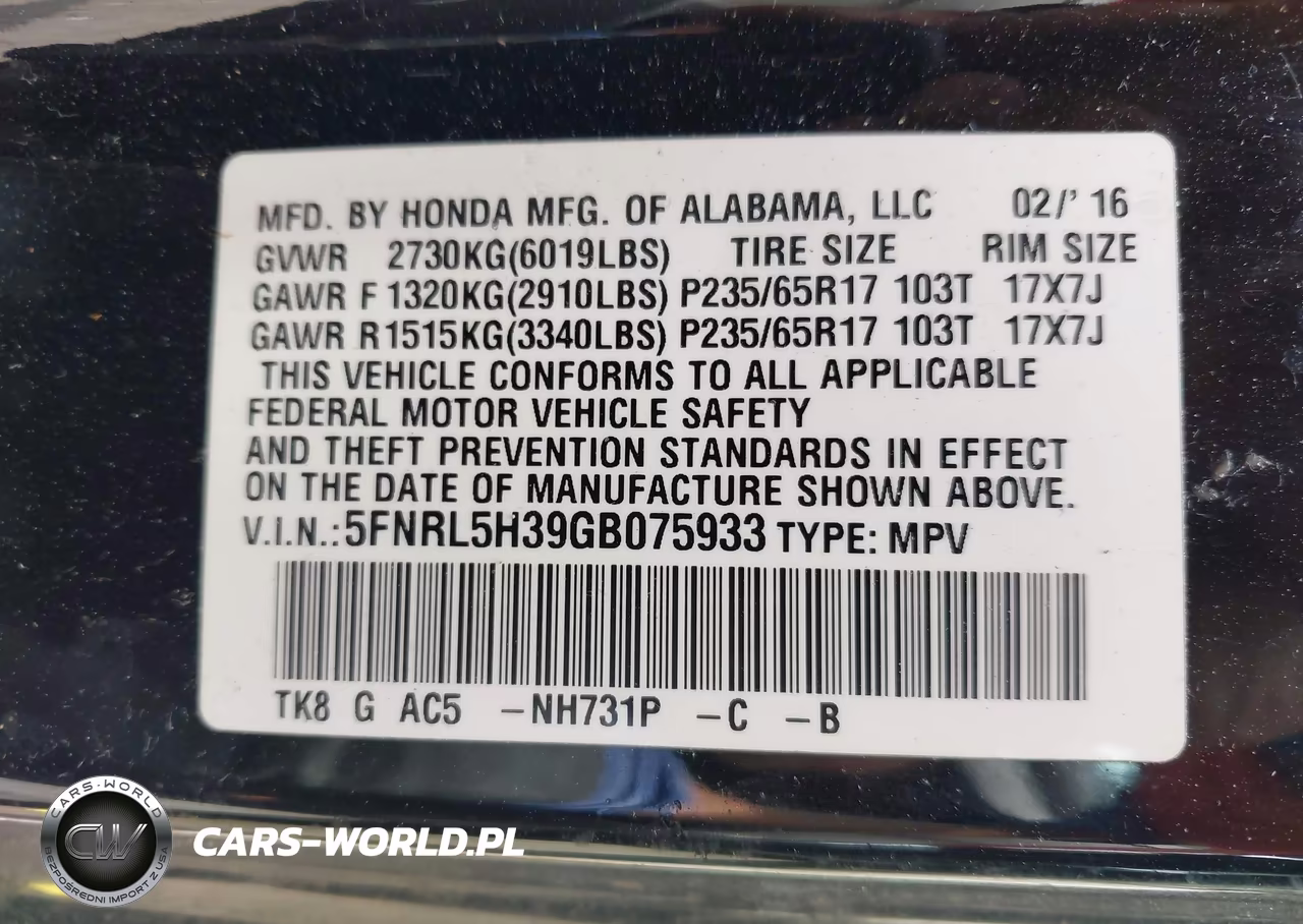 2016 Honda Odyssey Se VIN:5FNRL5H39GB075933 - 9