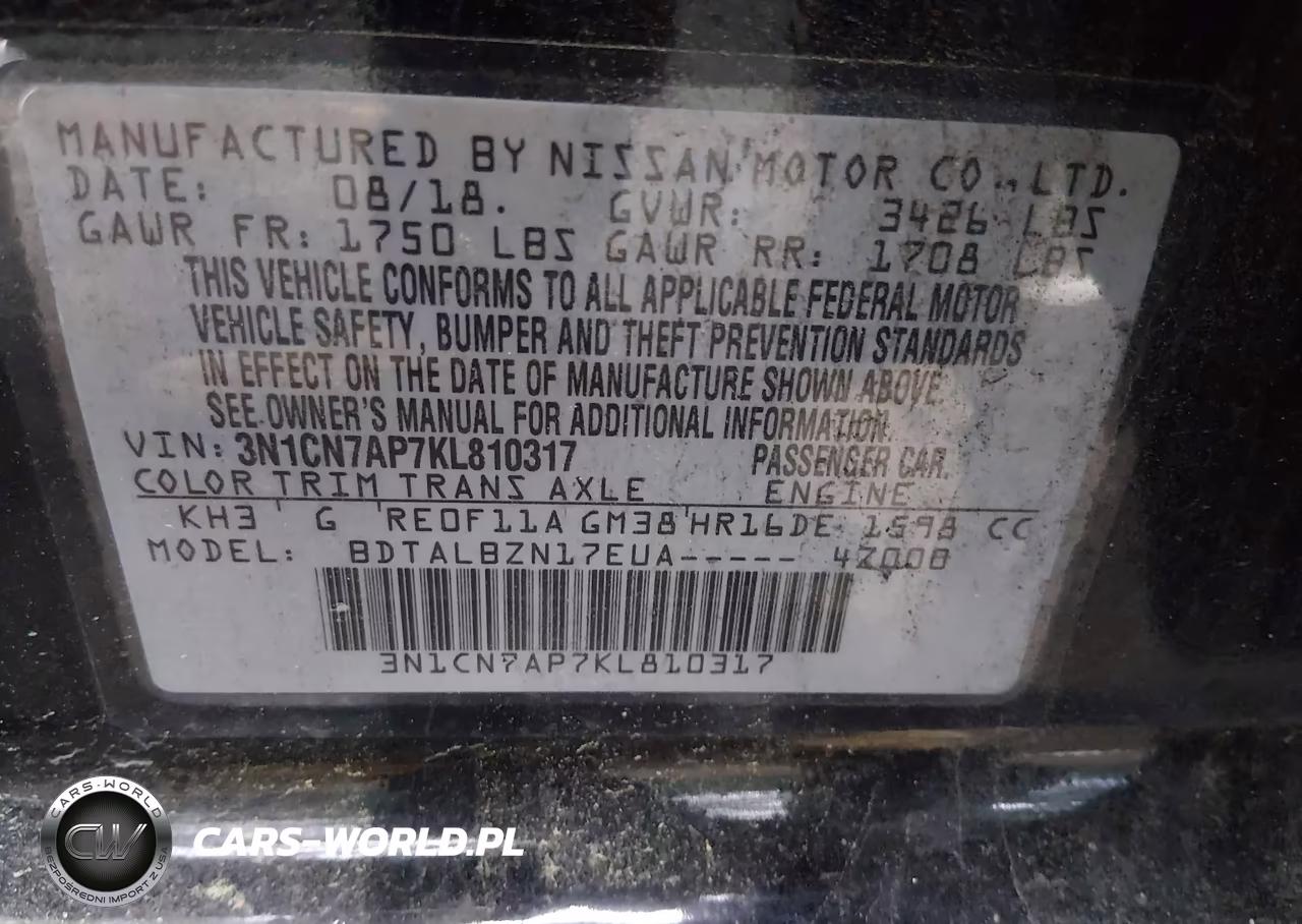 2019 Nissan Versa 1.6 Sv VIN:3N1CN7AP7KL810317 - 9
