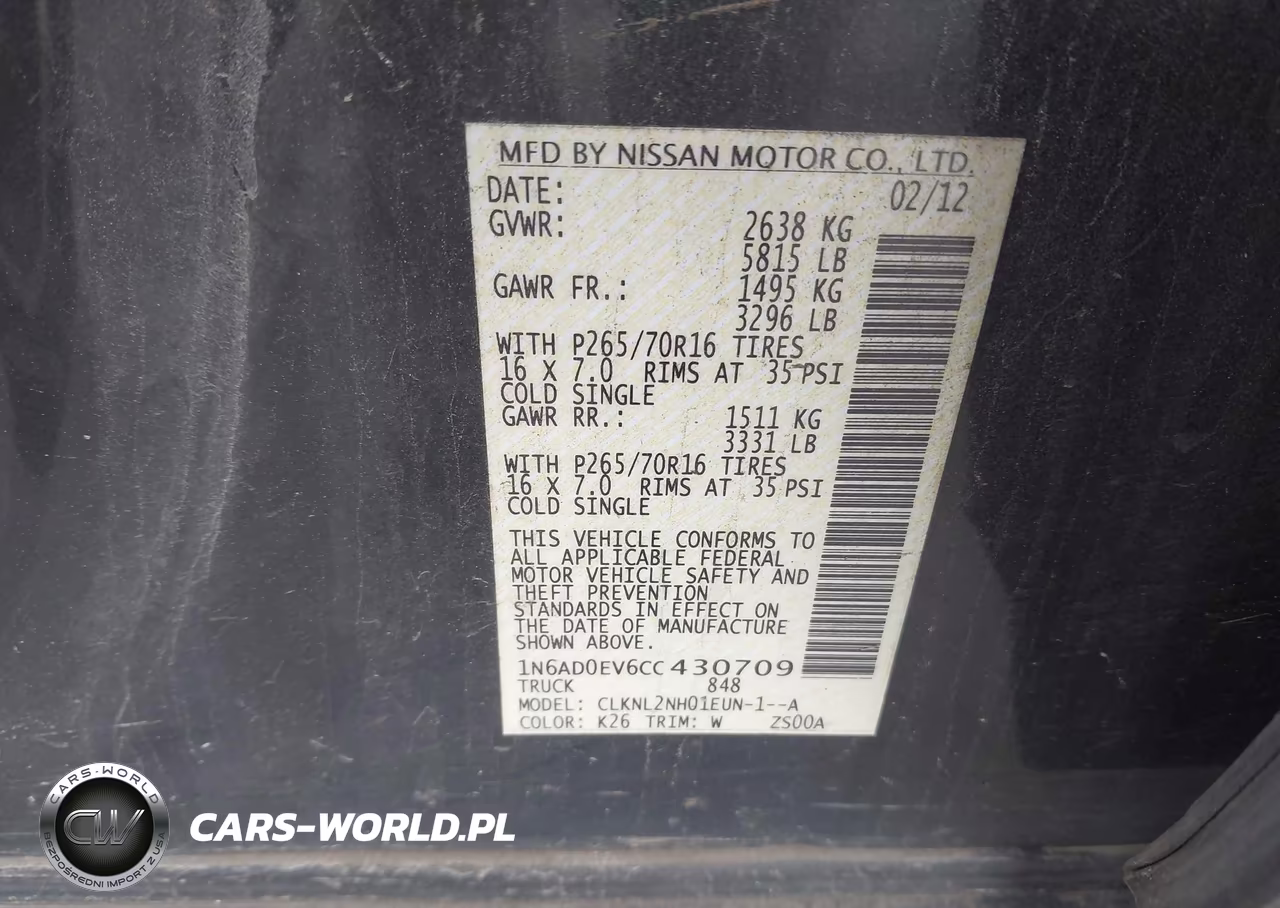 2012 Nissan Frontier Sv VIN:1N6AD0EV6CC430709 - 9