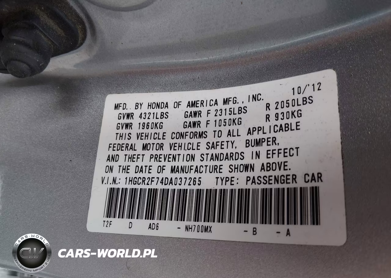 2013 Honda Accord Ex VIN:1HGCR2F74DA037265 - 9