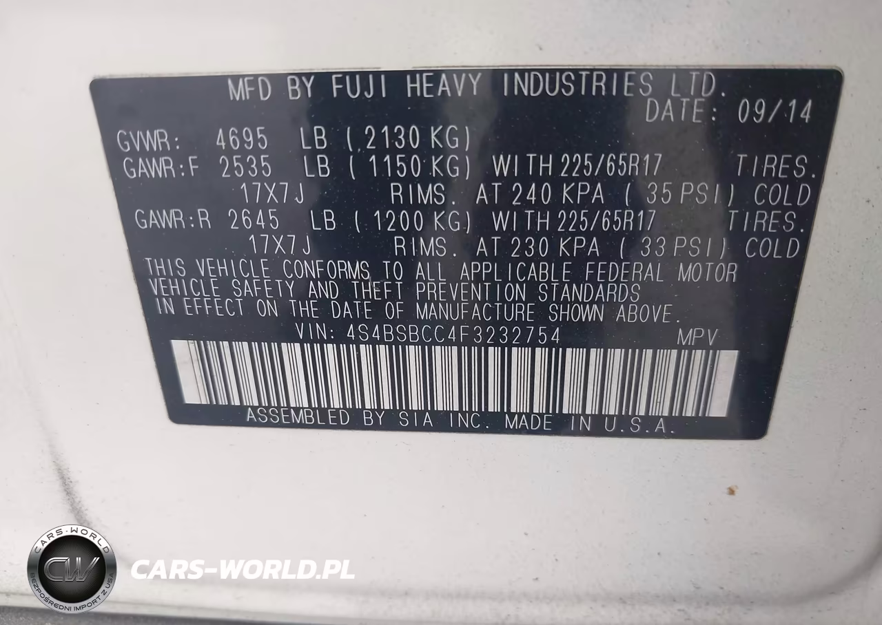 2015 Subaru Outback 2.5I Premium VIN:4S4BSBCC4F3232754 - 9
