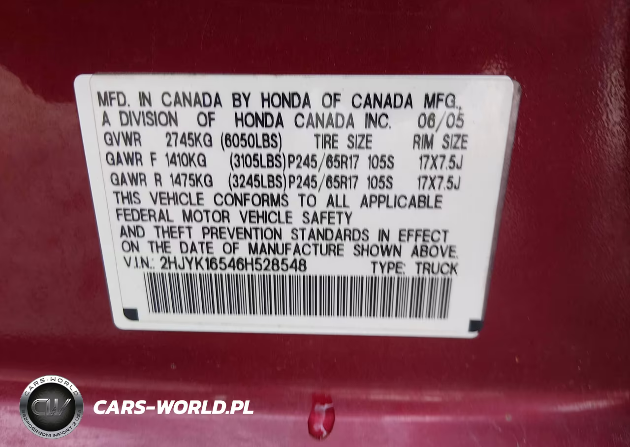 2006 Honda Ridgeline Rtl VIN:2HJYK16546H528548 - 9