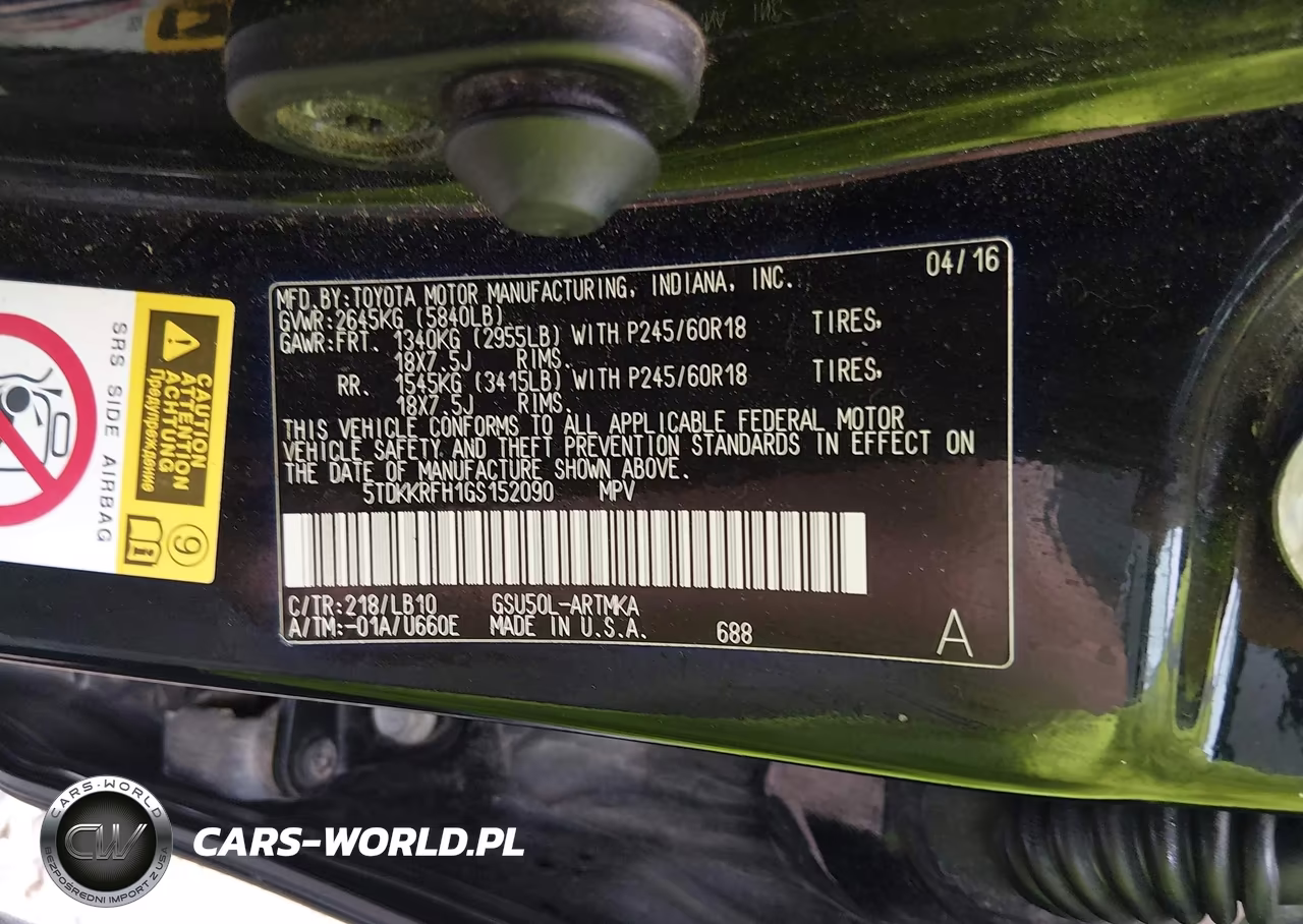 2016 Toyota Highlander Xle V6 VIN:5TDKKRFH1GS152090 - 9
