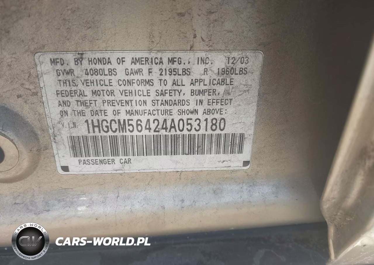 2004 Honda Accord 2.4 Lx VIN:1HGCM56424A053180 - 9