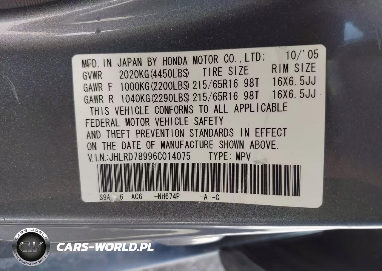 2006 Honda Cr-V Se VIN:JHLRD78996C014075 - 9